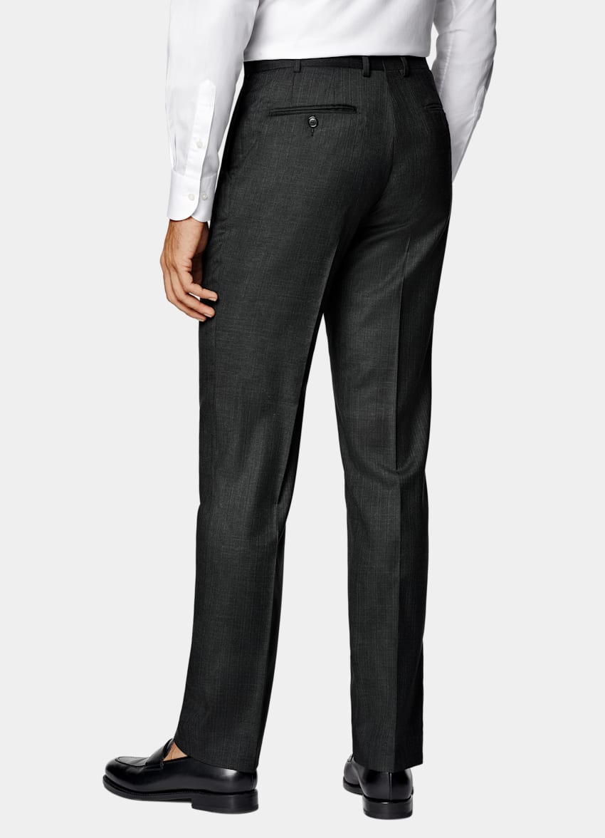 Dark Grey Striped Tailored Fit Milano Suit