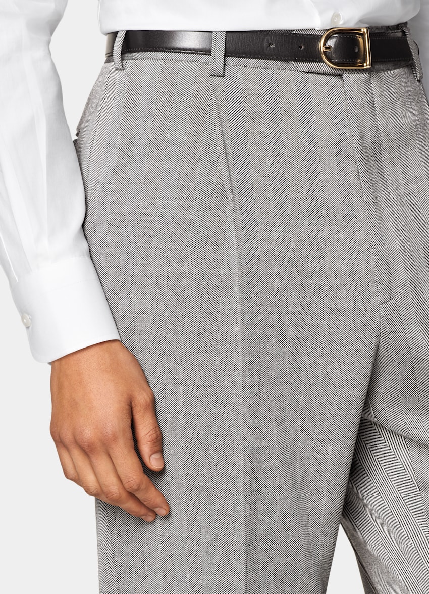 Grey Herringbone Tailored Fit Milano Suit