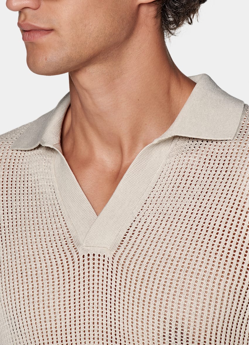 Sand Crochet Buttonless Polo