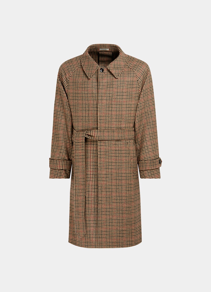Brown & Red Checked Belted Overcoat