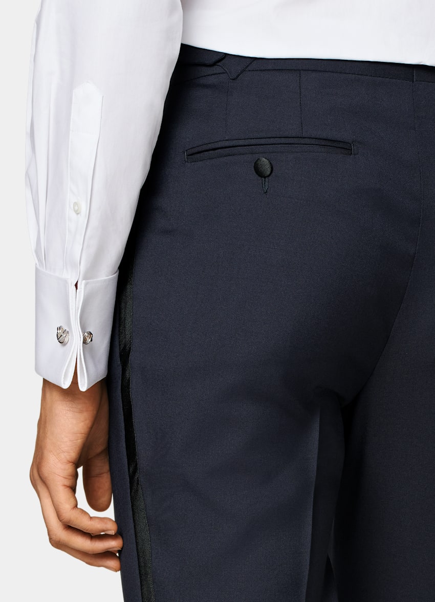 Navy Slim Leg Straight Tuxedo Pants