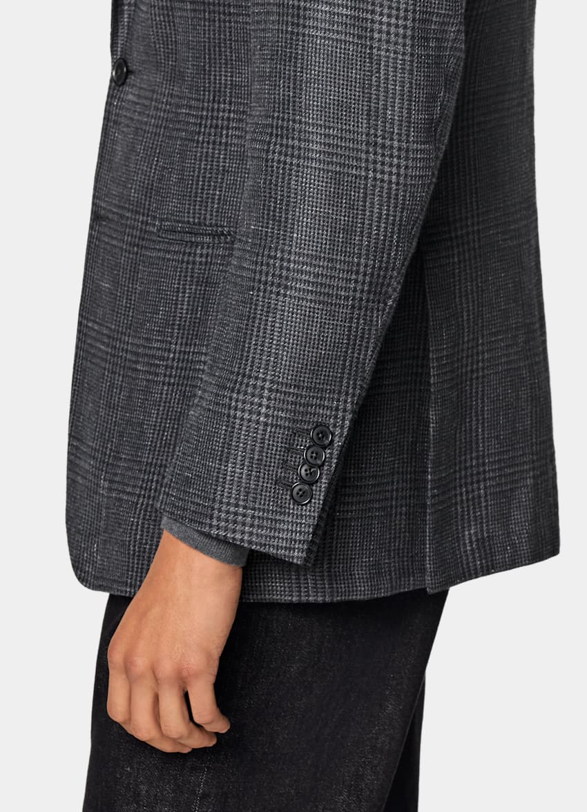 Dark Grey Checked Tailored Fit Havana Blazer