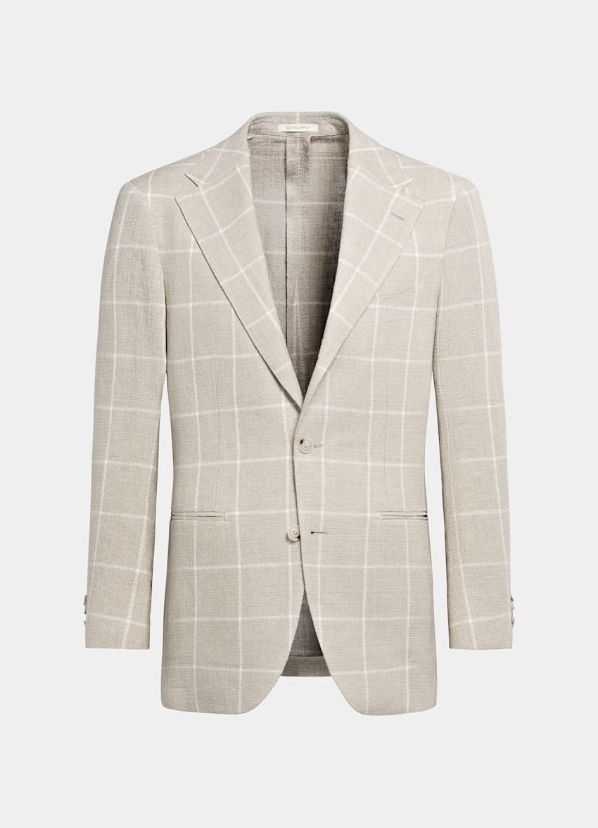 Light Taupe Checked Relaxed Fit Roma Blazer