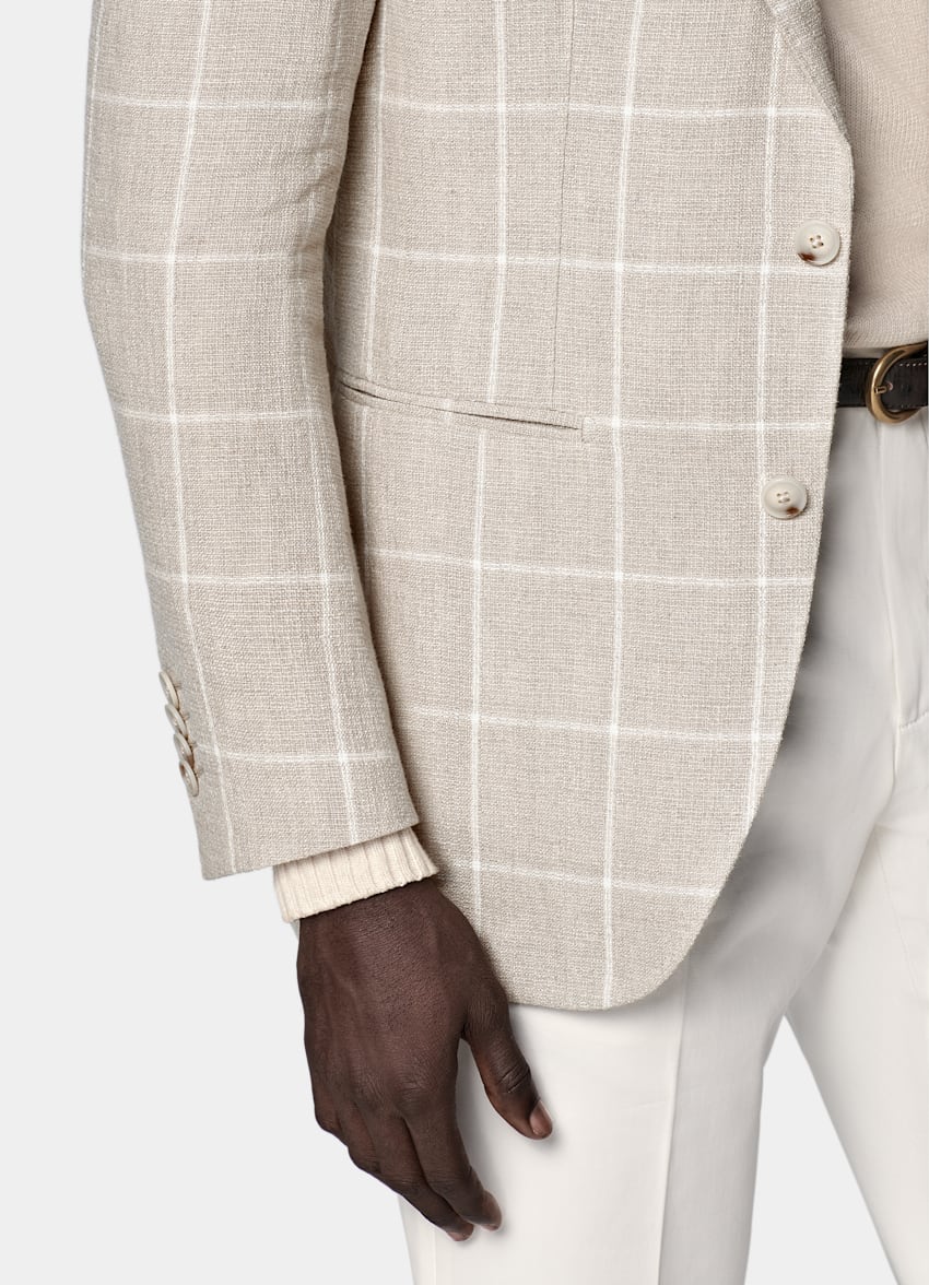Light Taupe Checked Relaxed Fit Roma Blazer