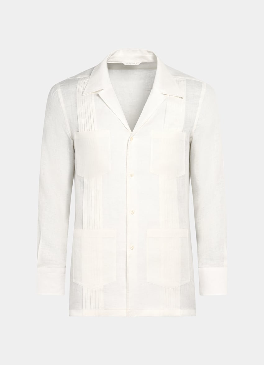 White Patch Pocket Pleated Slim Fit Shirt