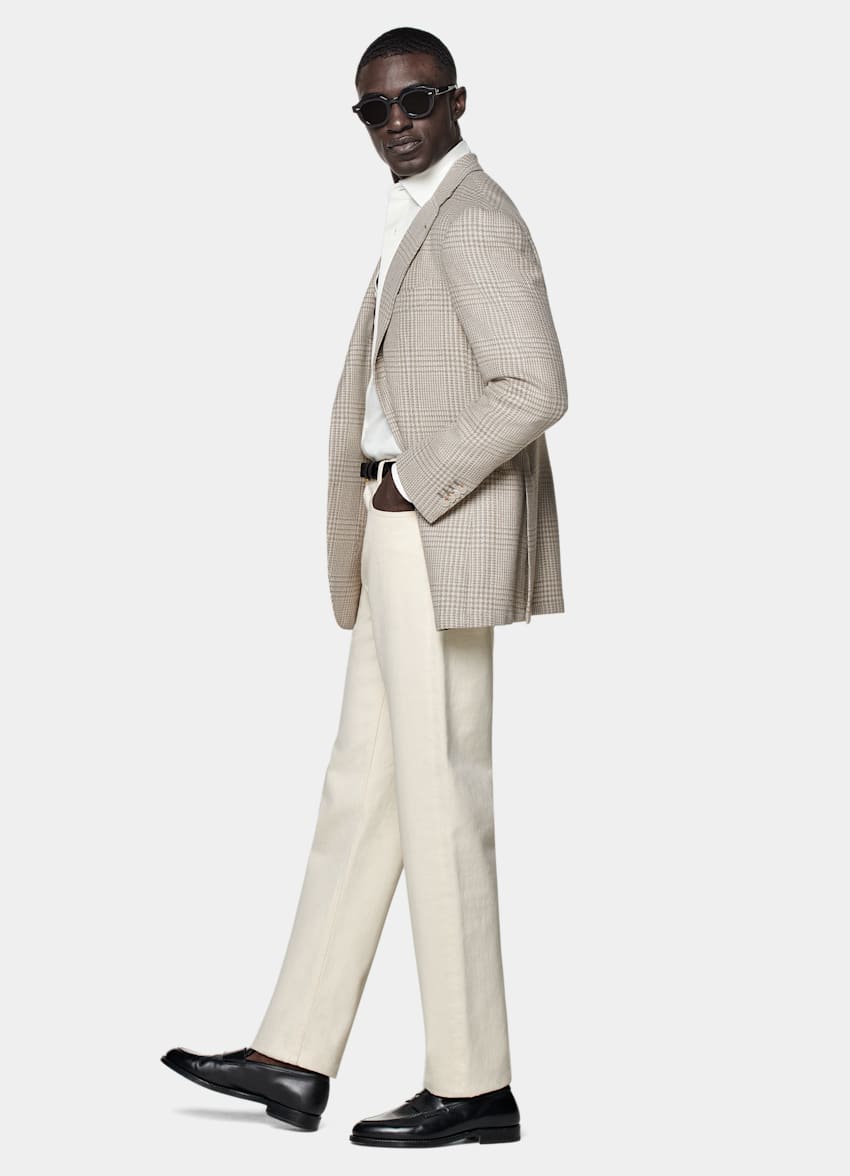 Sand Checked Relaxed Fit Roma Blazer