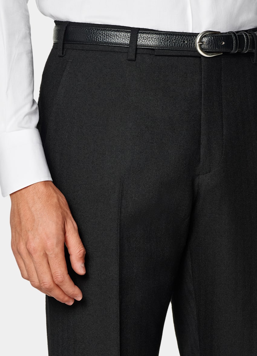 Black Herringbone Tailored Fit Milano Suit