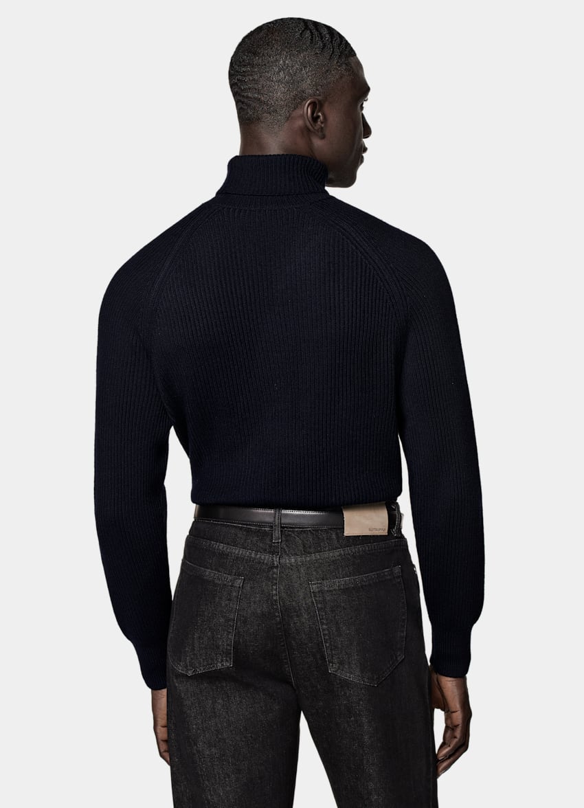 Navy Merino Ribbed Turtleneck