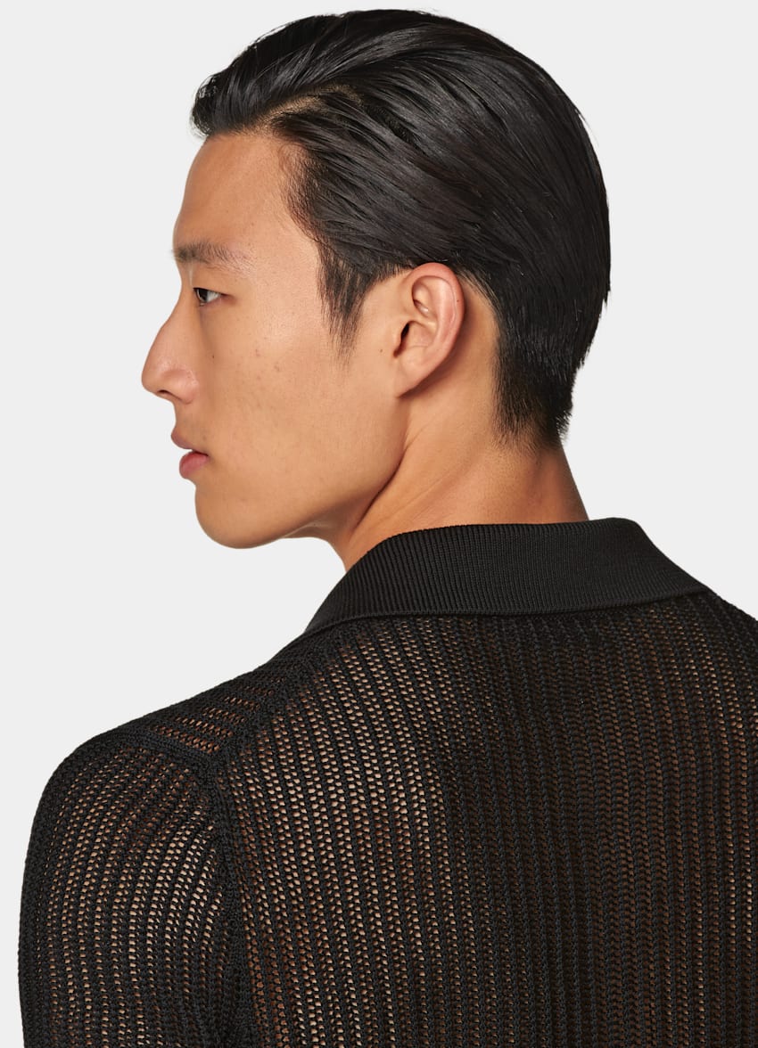 Black Crochet Polo Cardigan