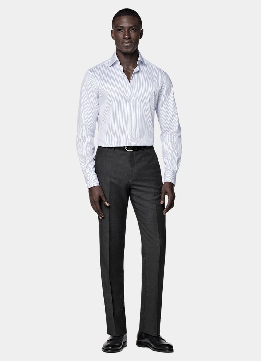 Navy Striped Twill Tailored Fit Shirt