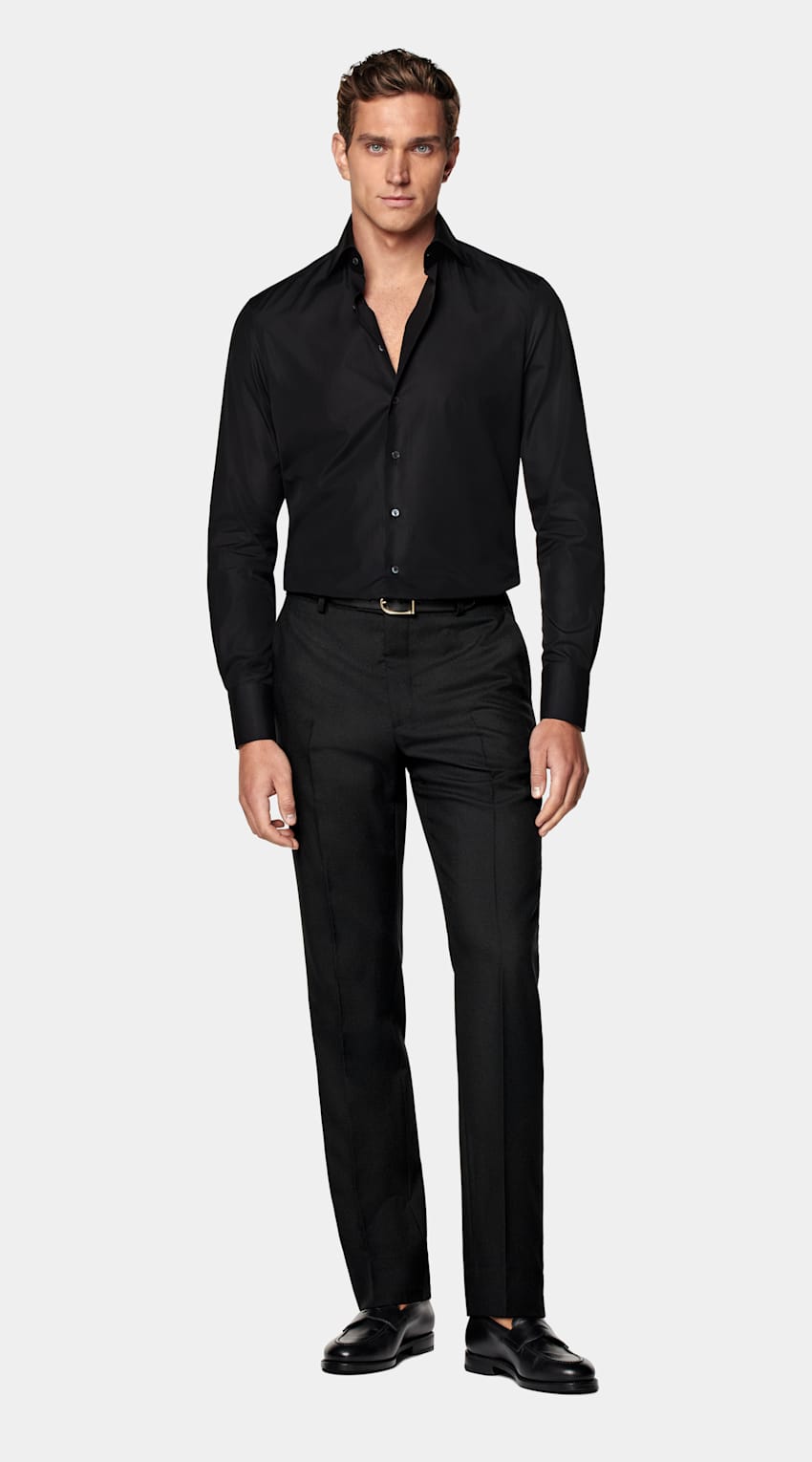 Black Poplin Tailored Fit Shirt