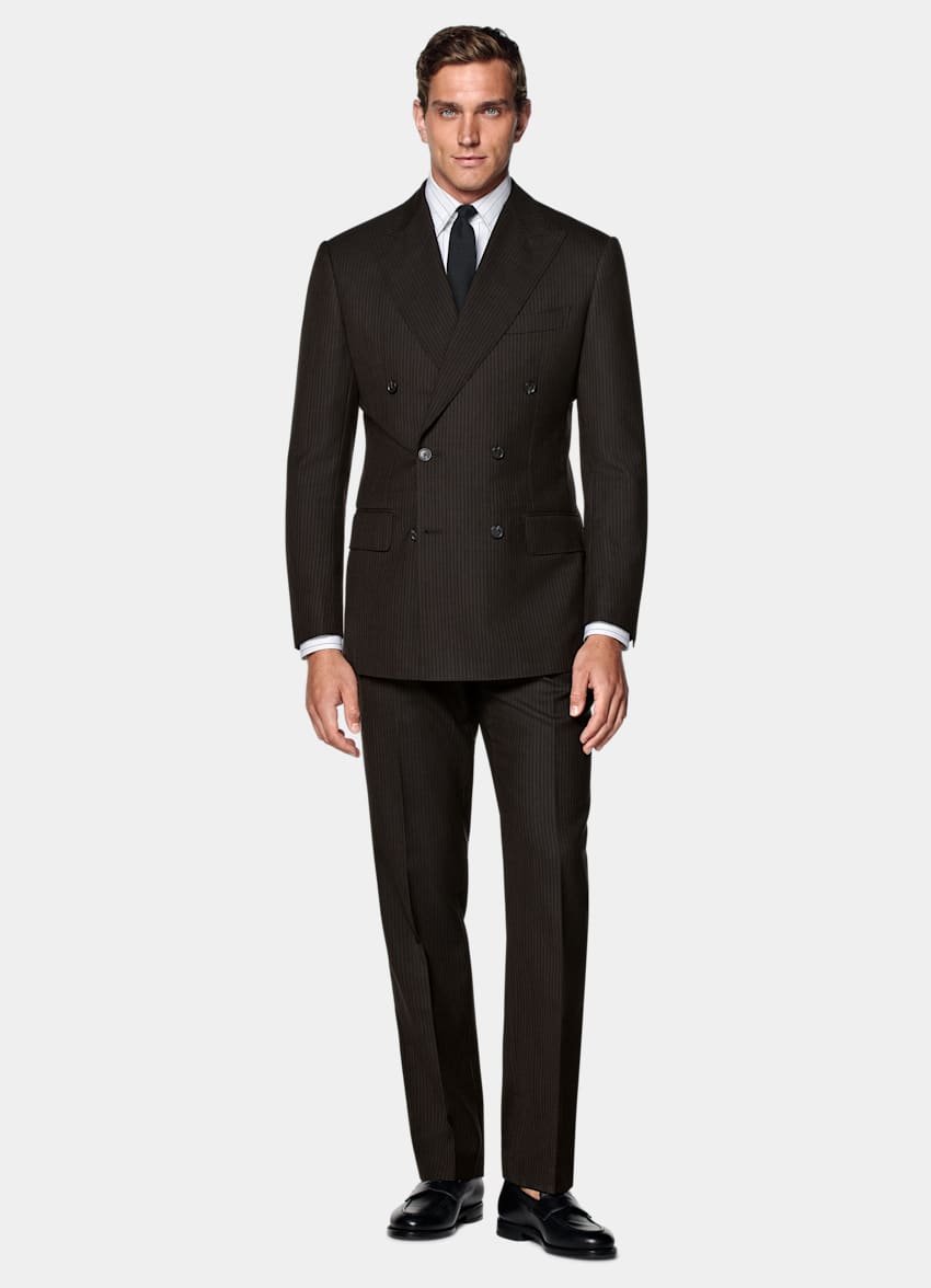 Dark Brown Striped Tailored Fit Milano Suit