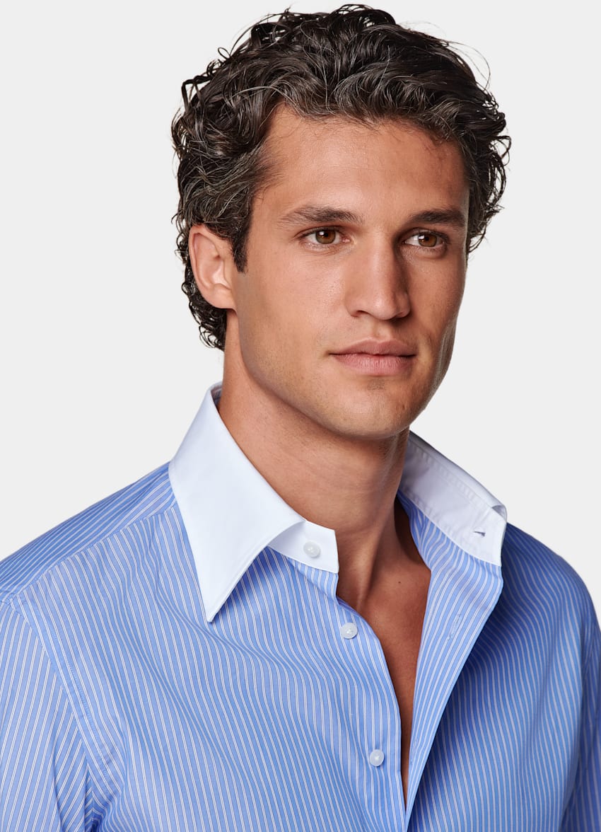 Light Blue Striped Tailored Fit Shirt