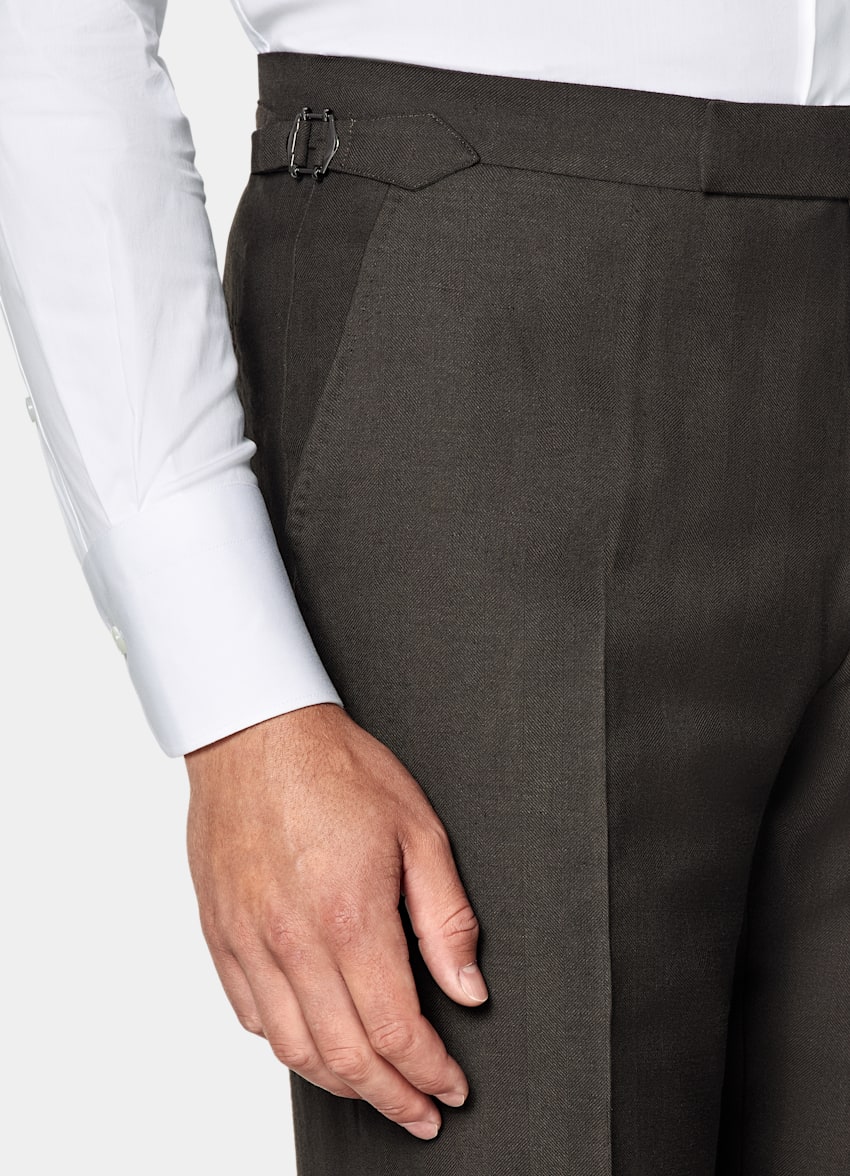 Dark Brown Herringbone Tailored Fit Milano Suit