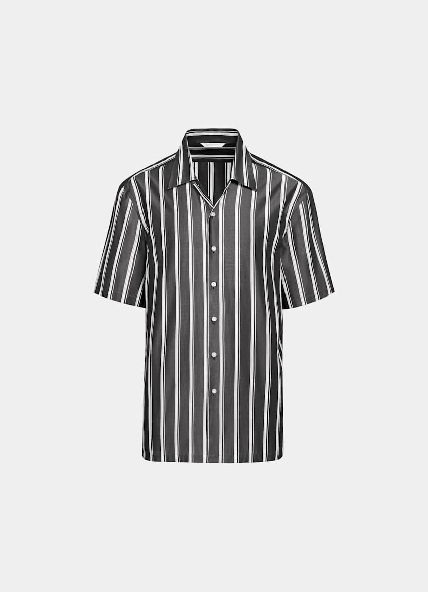 White Striped Tailored Fit Short Sleeve Shirt