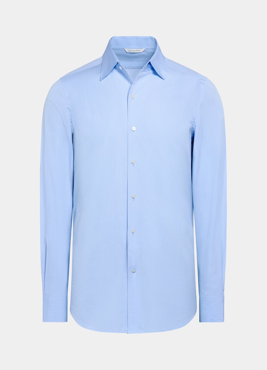 Mid Blue Striped Tailored Fit Shirt