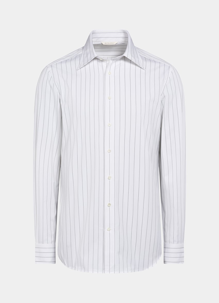 White Striped Point Collar Tailored Fit Shirt