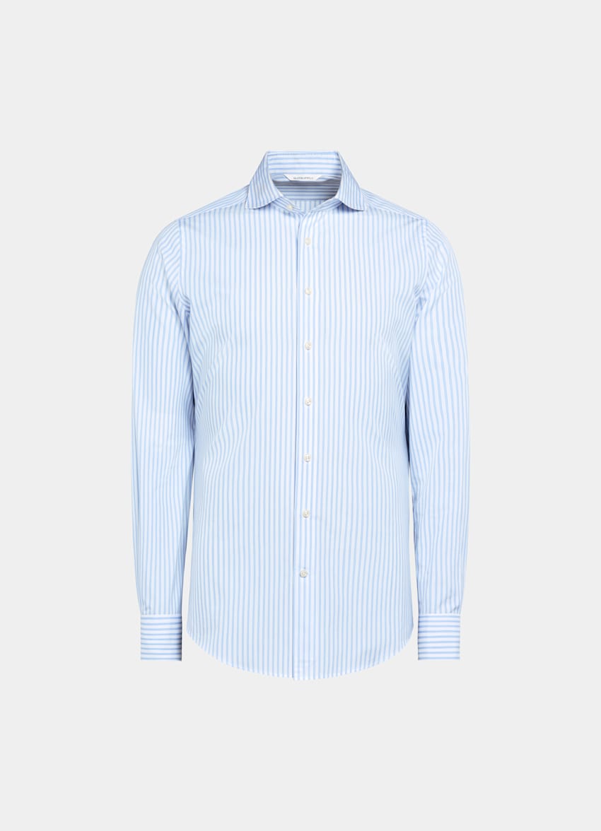 Blue Striped Poplin Slim Fit Shirt