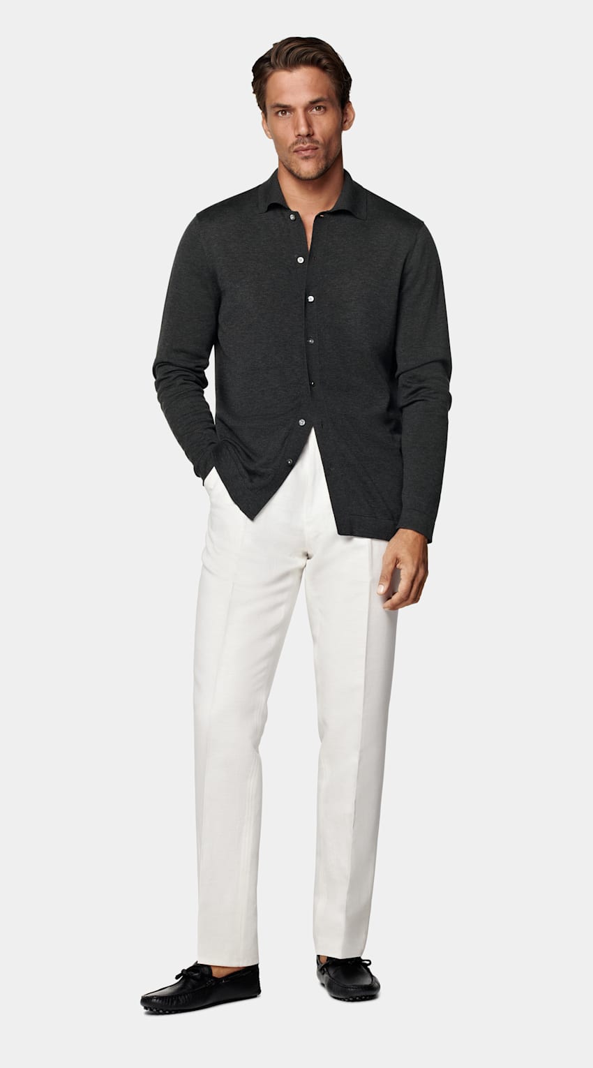 Dark Grey Long Sleeve Polo Cardigan