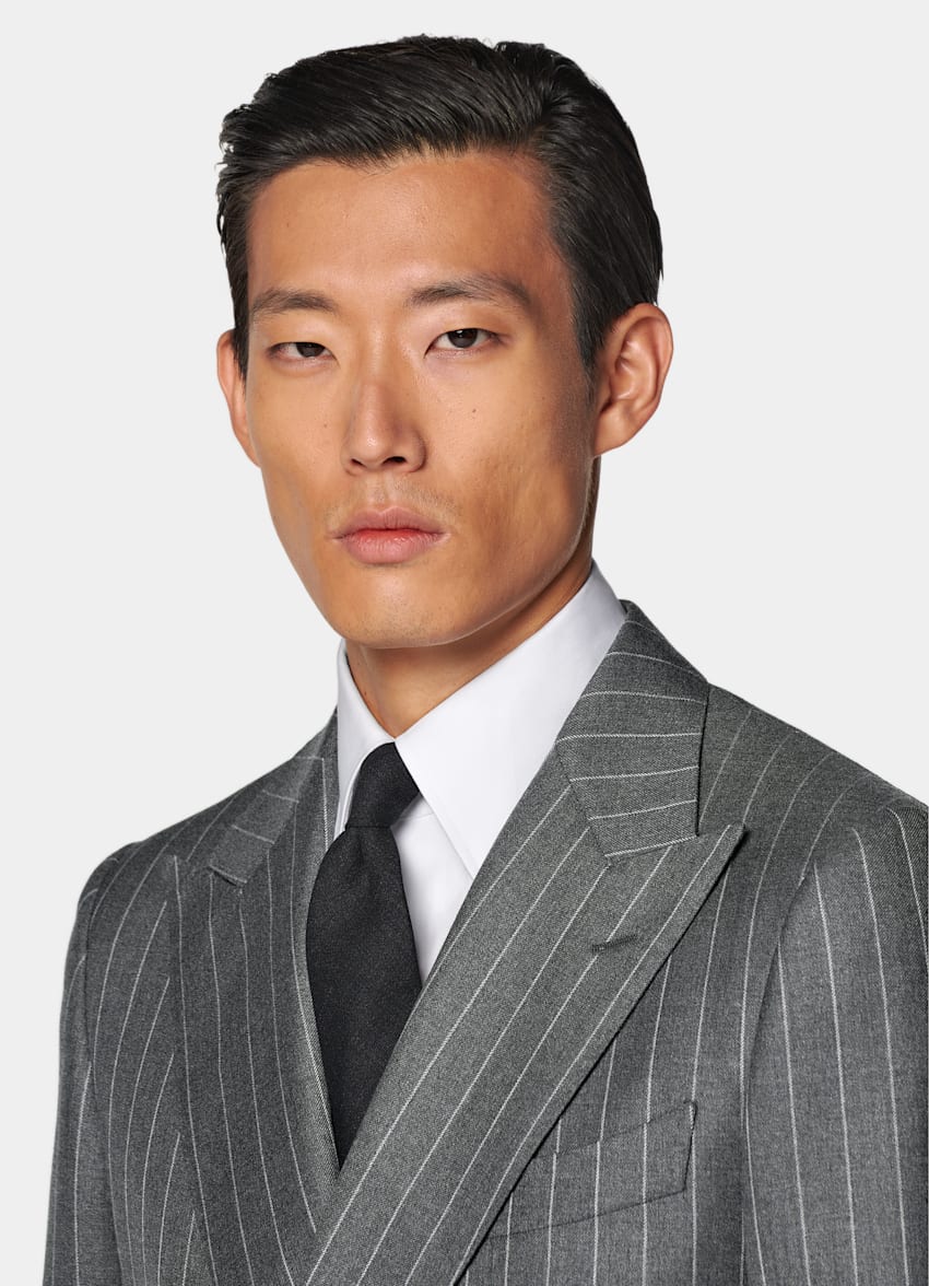 Mid Grey Striped Tailored Fit Milano Suit