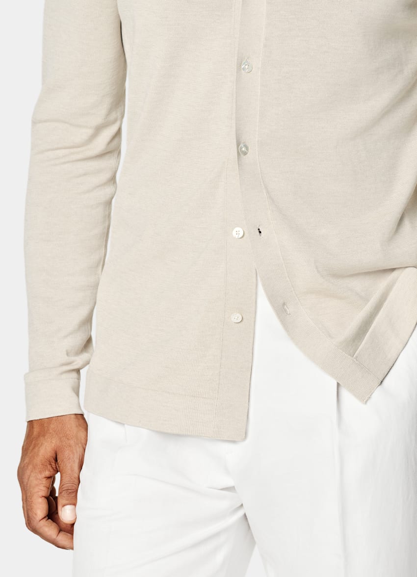 Sand Long Sleeve Polo Cardigan