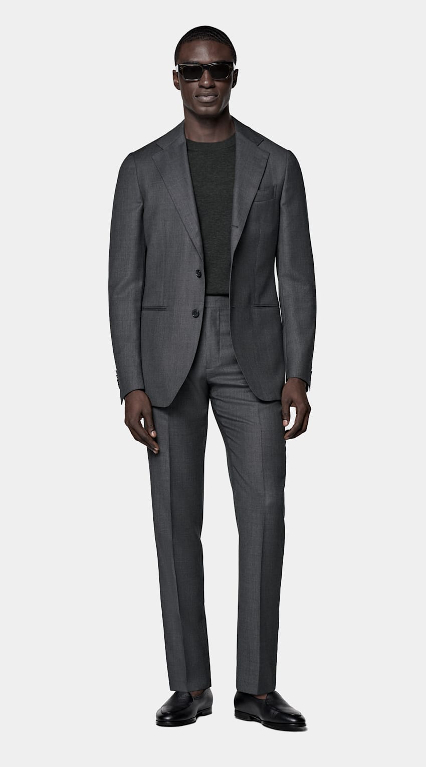 Dark Grey Bird's Eye Tailored Fit Havana Suit Jacket