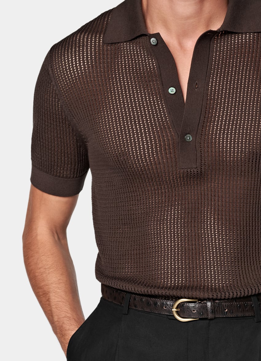 Mid Brown Crochet Polo