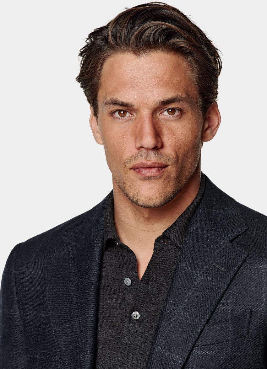 Navy Checked Tailored Fit Havana Blazer