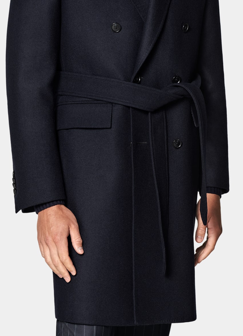 Navy Belted Overcoat