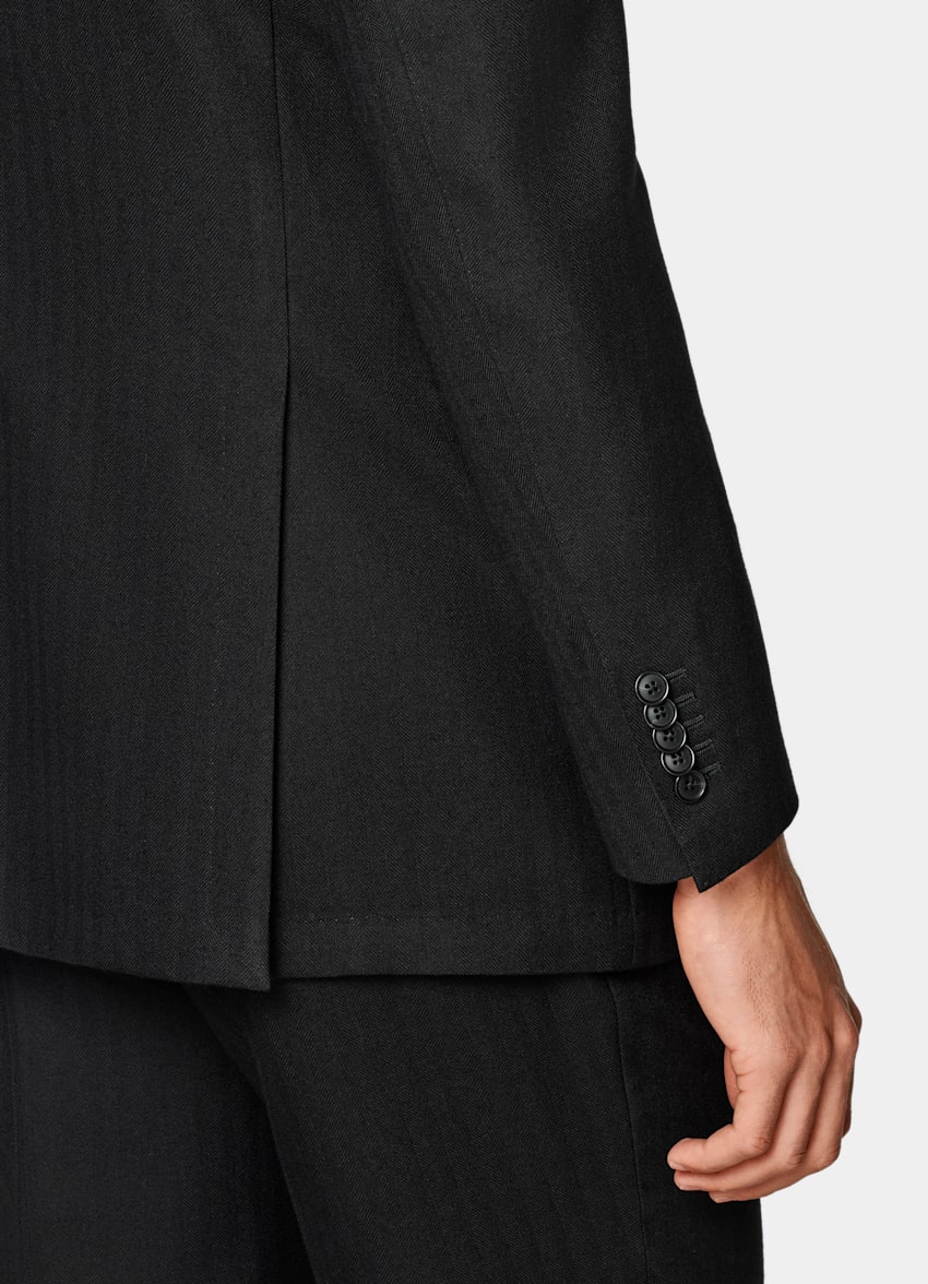 Black Herringbone Tailored Fit Milano Suit