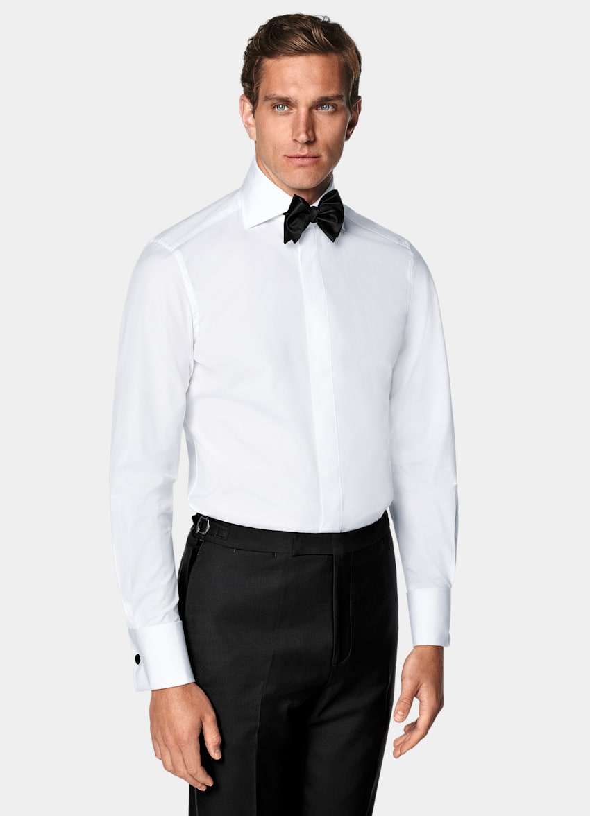 White Twill Tailored Fit Tuxedo Shirt