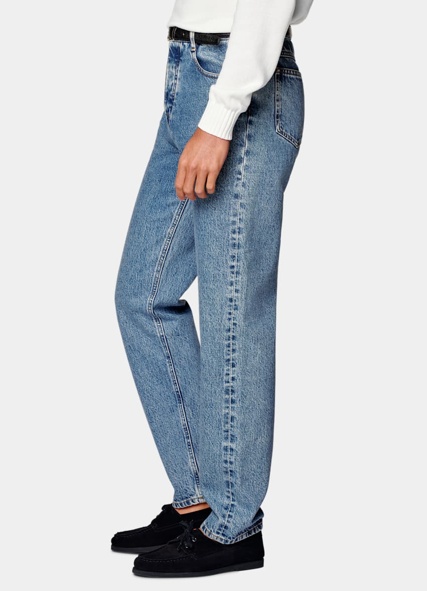Mid Blue Washed Straight Leg Jeans