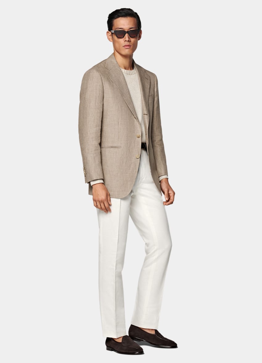 Mid Brown Houndstooth Relaxed Fit Roma Blazer
