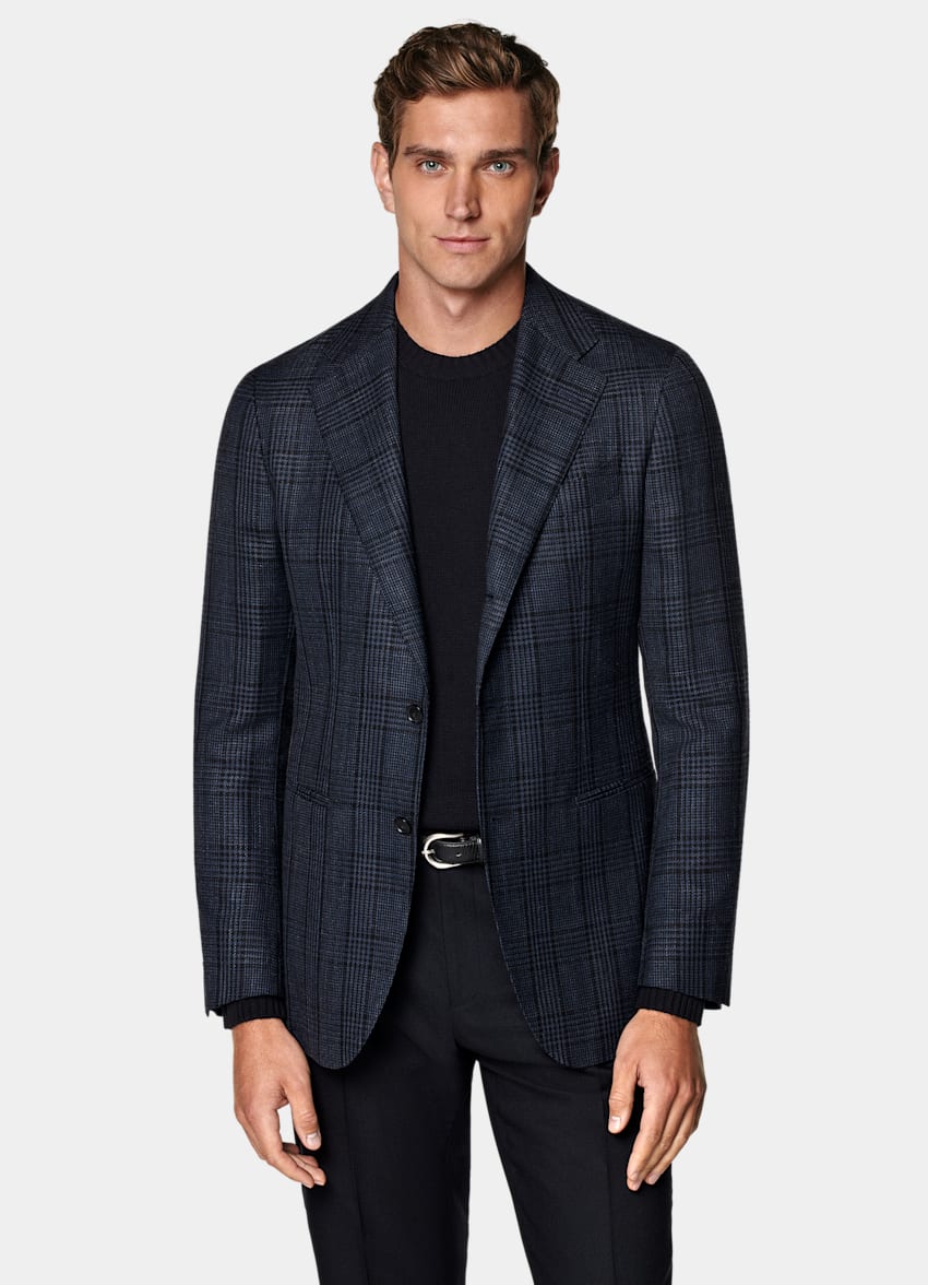 Navy Checked Tailored Fit Havana Blazer