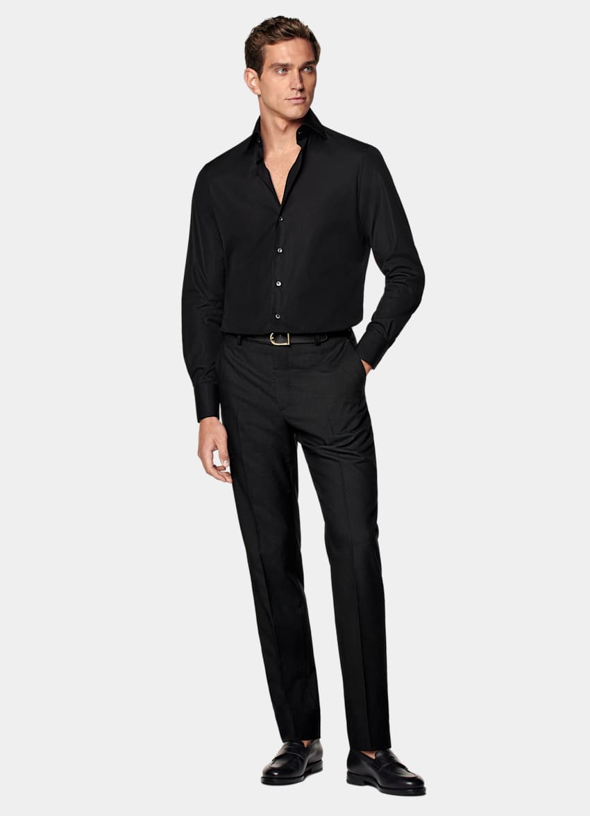 Black Poplin Tailored Fit Shirt