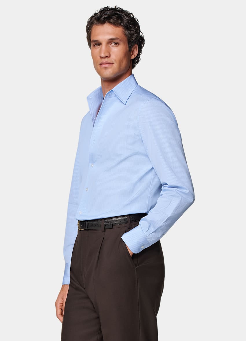 Mid Blue Striped Tailored Fit Shirt