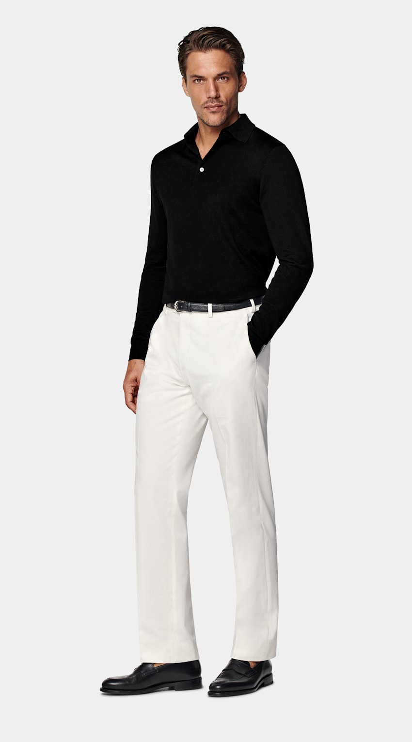 Black Merino Long Sleeve Polo