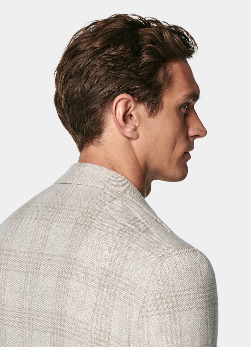 Light Taupe Checked Relaxed Fit Roma Blazer