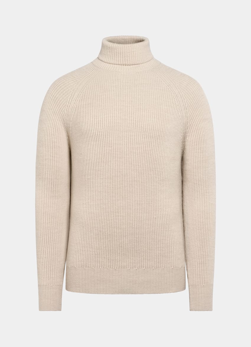 Sand Merino Ribbed Turtleneck