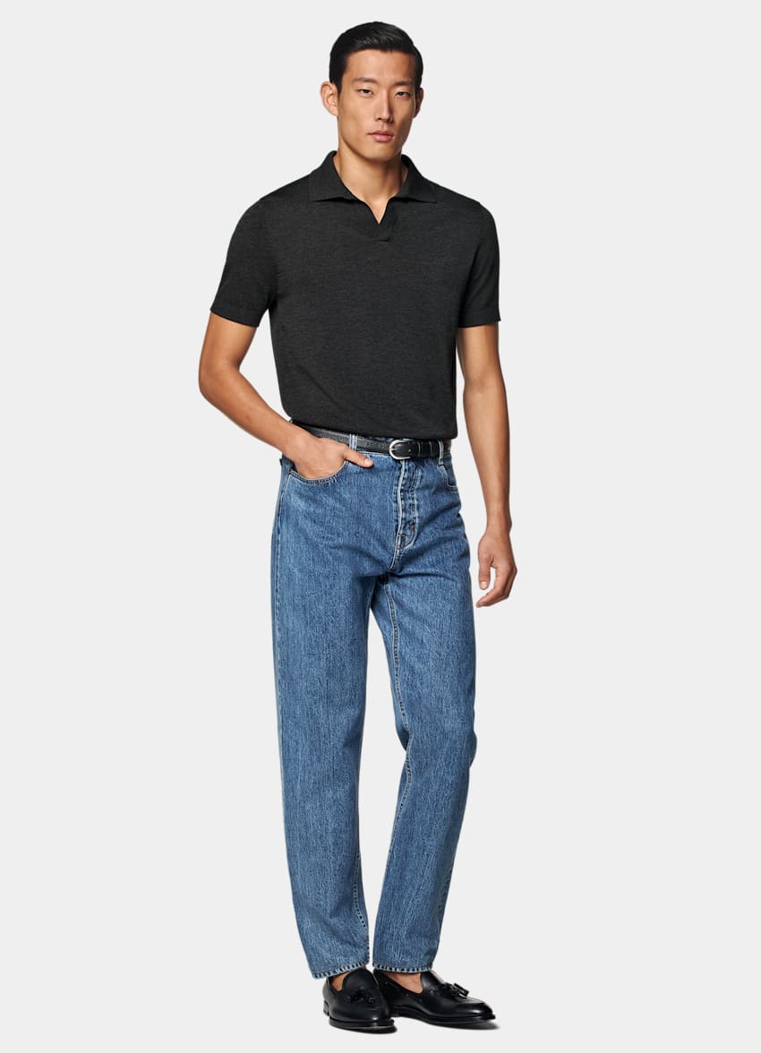 Dark Grey Buttonless Polo