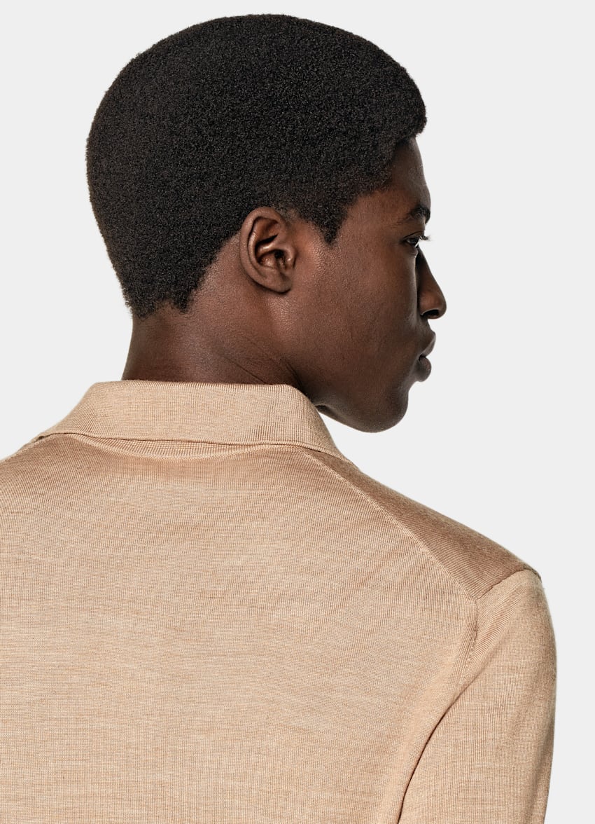 Mid Brown Merino Long Sleeve Polo