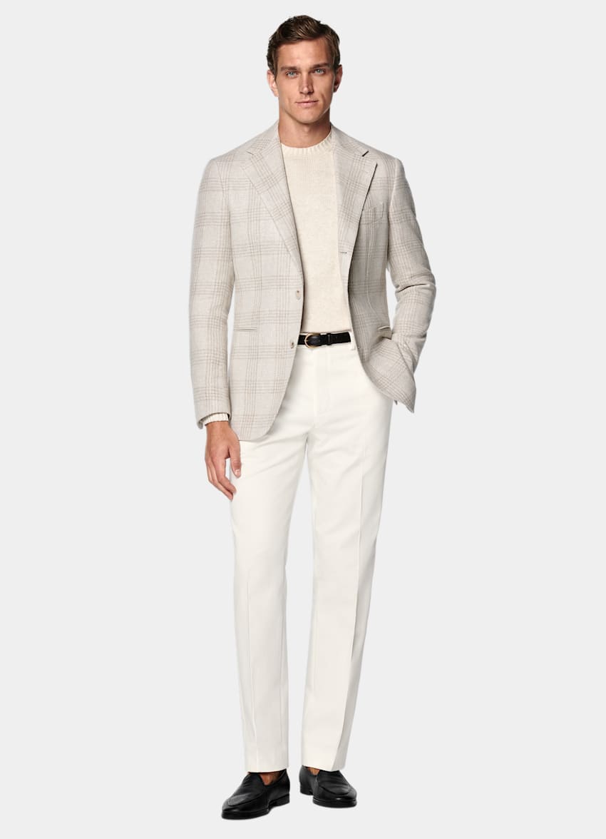 Light Taupe Checked Relaxed Fit Roma Blazer