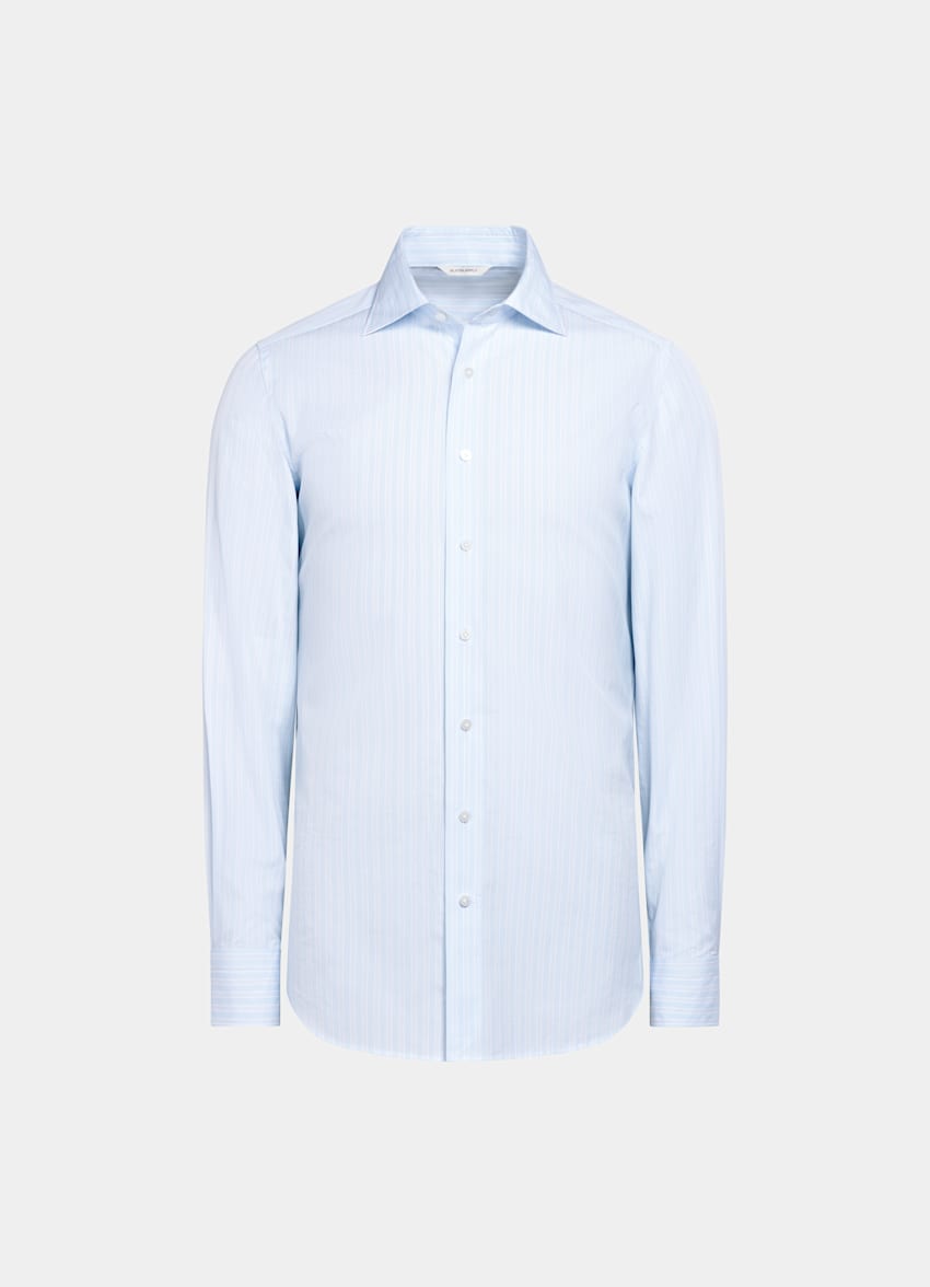 Light Blue Striped Poplin Tailored Fit Shirt