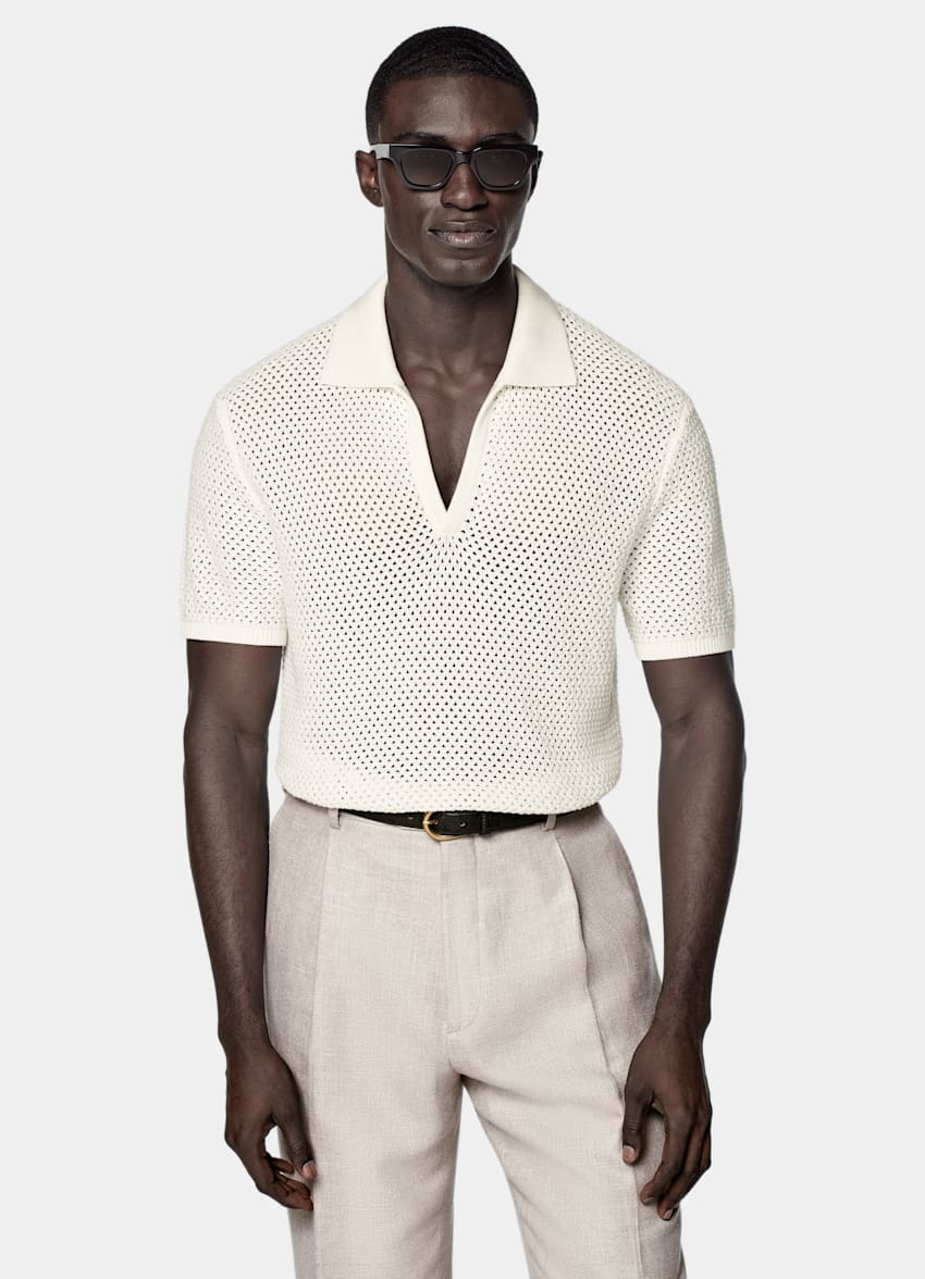Off-White Crochet Buttonless Polo