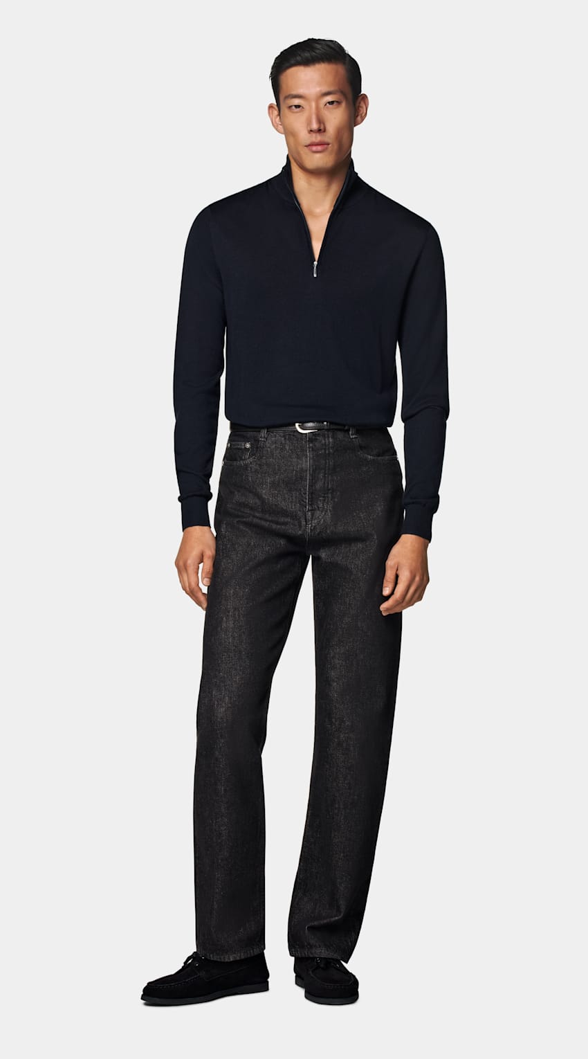 Navy Merino Half Zip