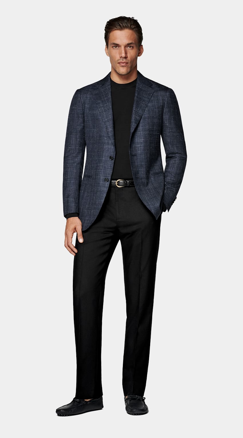 Navy Checked Tailored Fit Havana Blazer