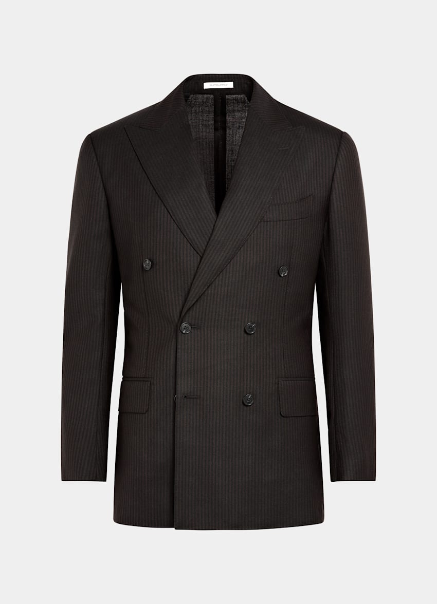 Dark Brown Striped Tailored Fit Milano Suit