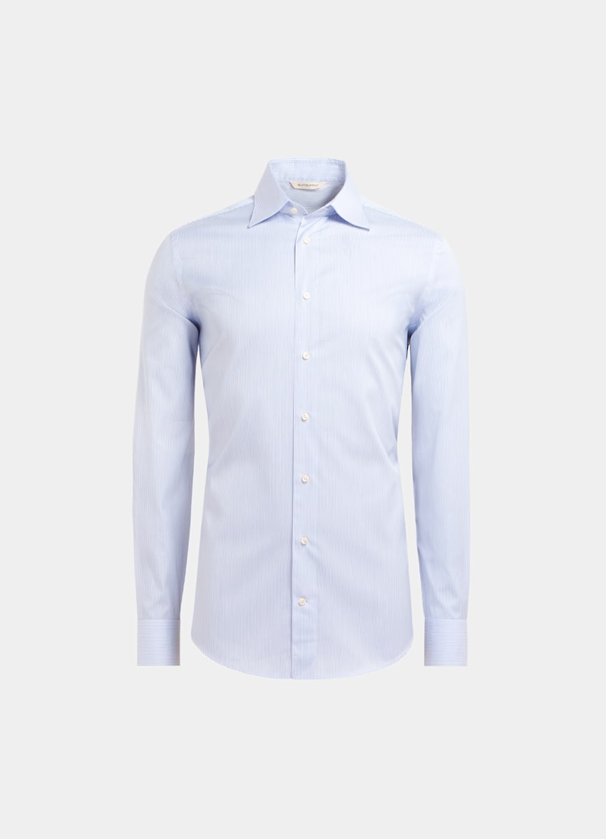 Light Blue Houndstooth Twill Slim Fit Shirt