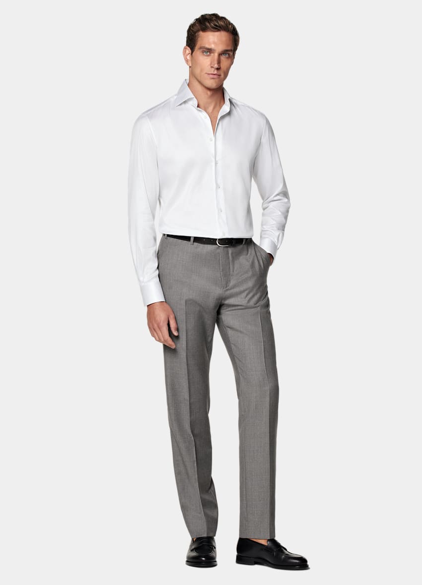 Grey Striped Twill Tailored Fit Shirt
