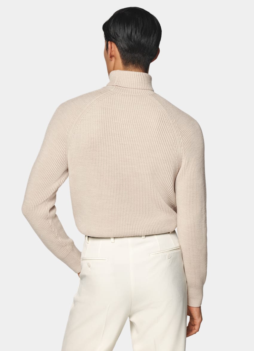 Sand Merino Ribbed Turtleneck